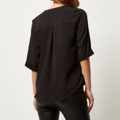 Black wrap front blouse
